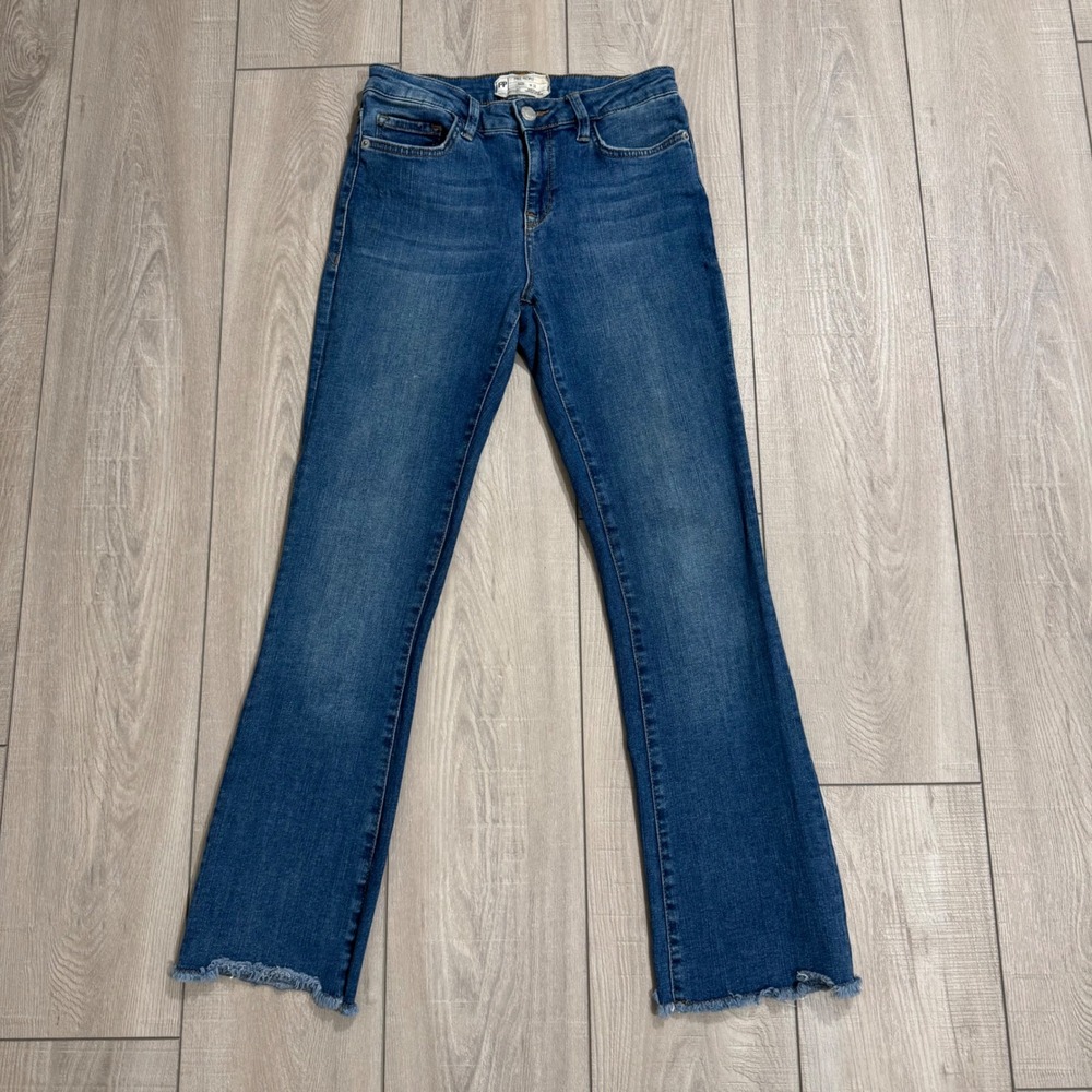 Free People Jeans Womens 26 Blue Straight Leg Raw Hem Frayed Denim